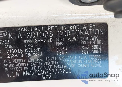 2013 Kia Soul + из США, поврежденный, VIN KNDJT2A67D7772809